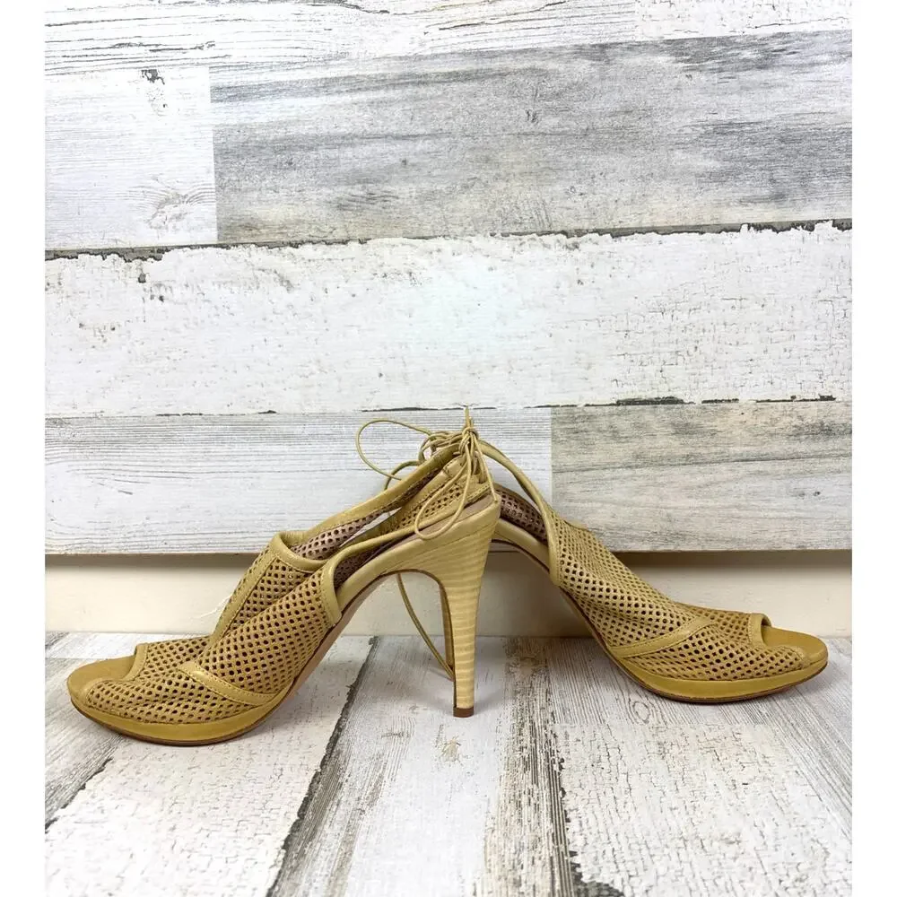 J. Crew Womens 8.5 Golden Tan Open-Toe Slingback Cutout Tie Dress Heels NEW